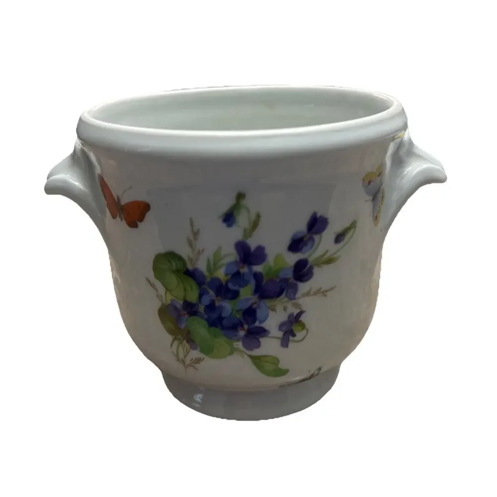 Vignaud Limoges France Hand Decorated Porcelain Planter Cachepot Violets